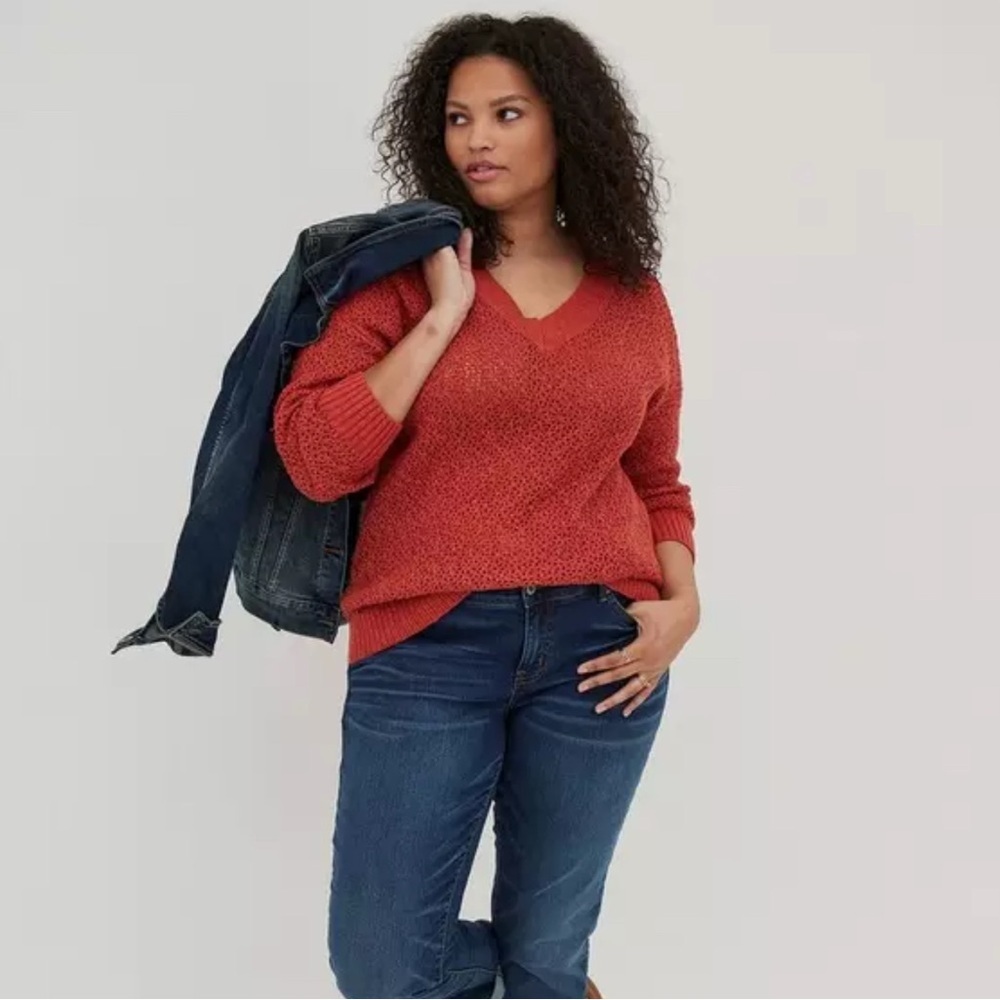 Torrid Women's Open Stitch Pullover V-neck Sweater
